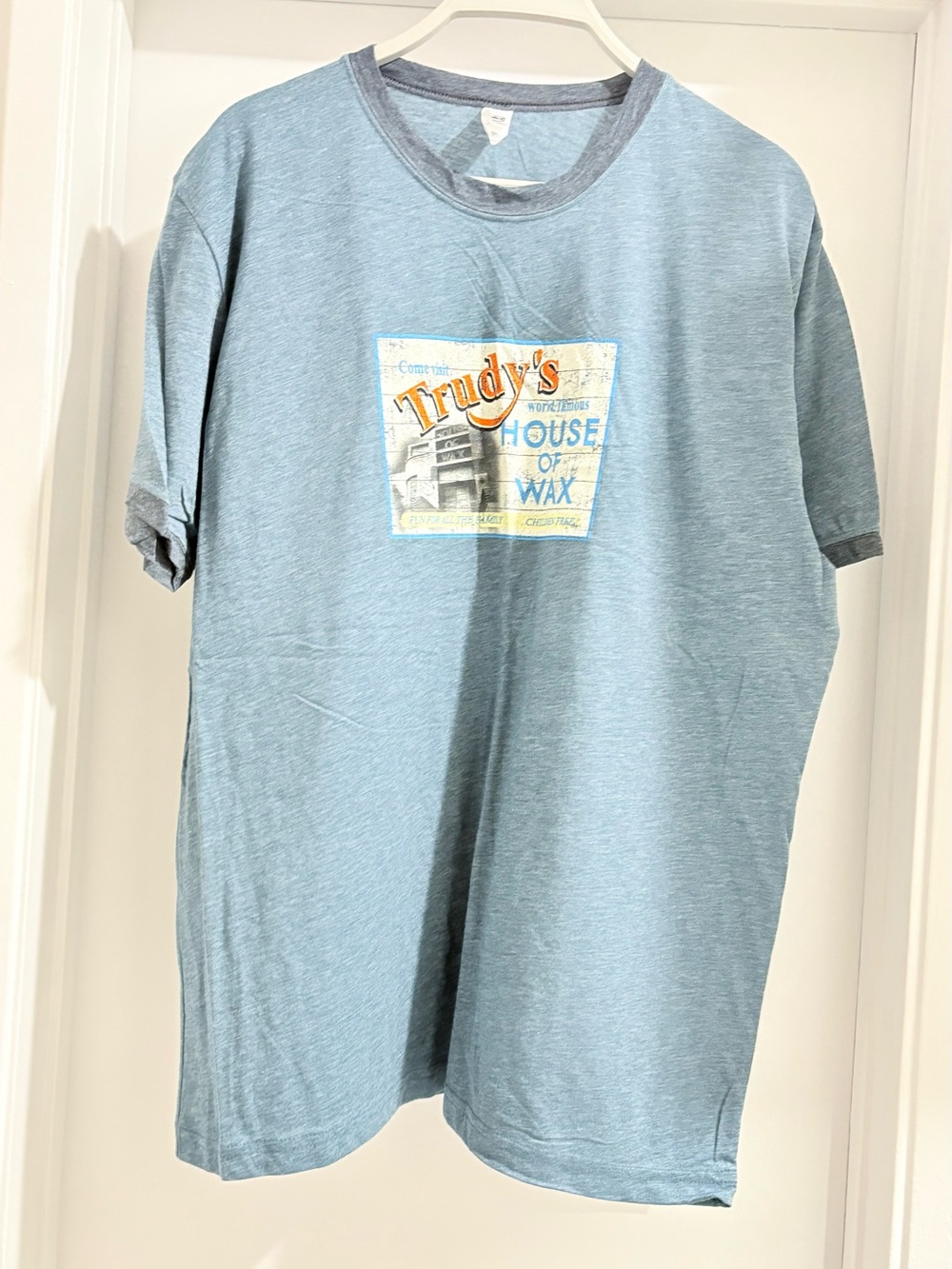 Next Level Apparel light blue heather vintage graphic ringer tee